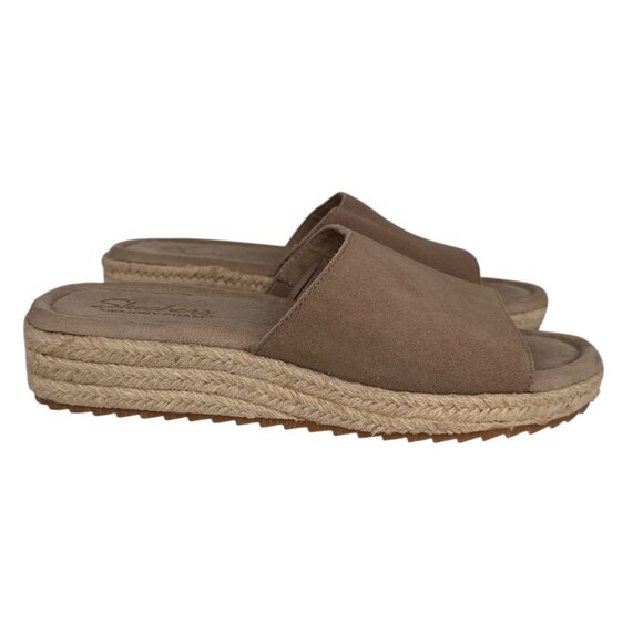 Skechers Suede Taupe Espadrilles Open Back Slip On Slide Sandal NWOT (8) - Picture 2 of 15